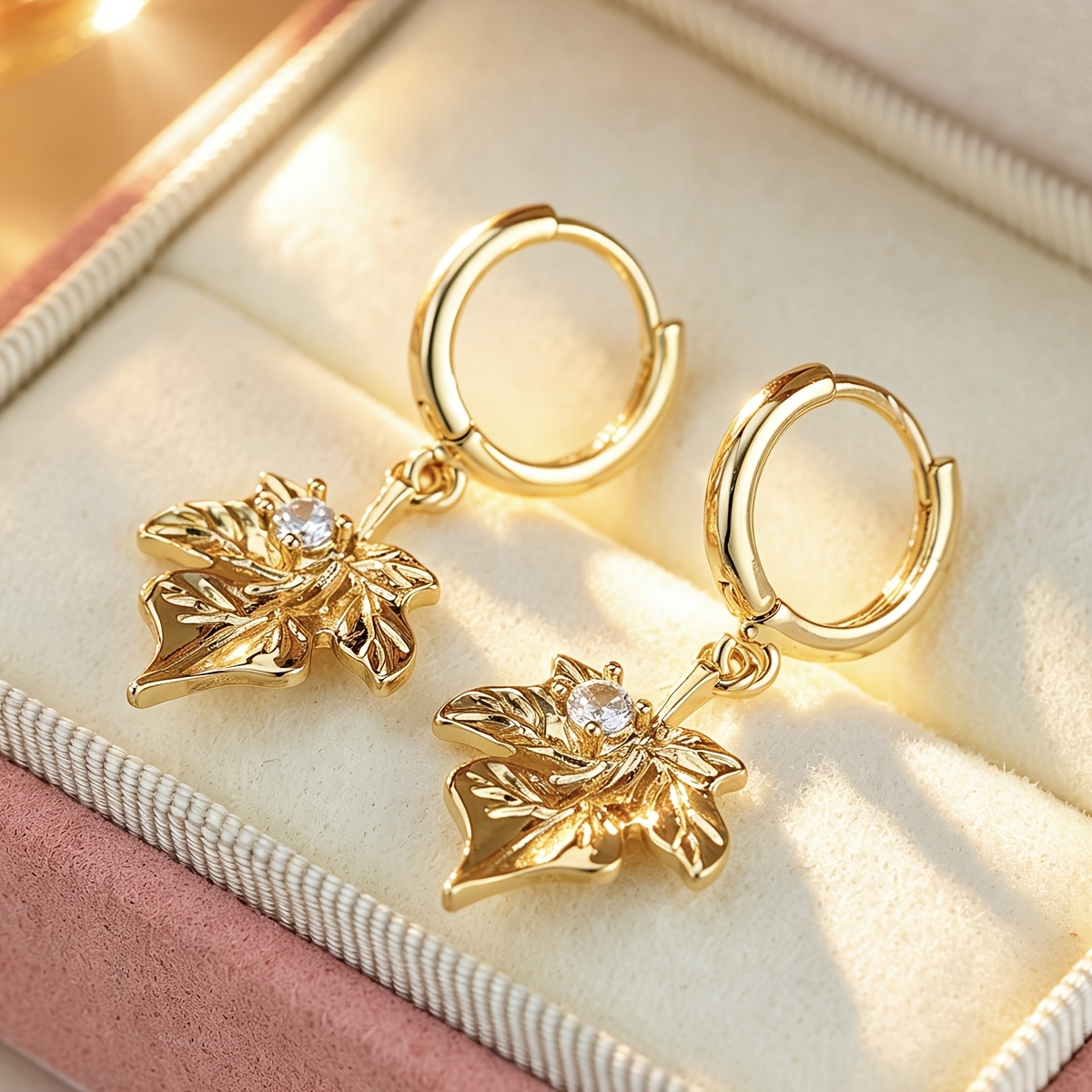 Exquisite Leaf-shaped Drop Earrings, Copper Design